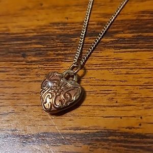 Antiqued Gold Heart Pendant Necklace - Intricate Design - Aged Look